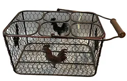 French Country Rustic 6 Bottle Wine Bottle Caddy Chicken Wire Metal Holder / Bottle Carrying Case. Each side features a...