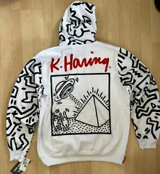 Original Keith Haring Artwork. Iconic Artwork surrounding Hoodie. Logo Rubber Patch. 100% Soft Polyester.