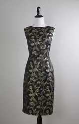 Gold Floral Jacquard Lined Sleeveless Sheath Dress. By: Talbots. Lining: 100% Polyester. Dry Clean.