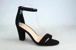 Open toe, single band at vamp. Ankle strap with adjustable buckle. Heel height: 3.15 