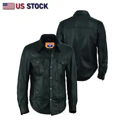 Our black leather snap-up jean style shirt is probably the hottest item because of the soft lamb leather used to make...