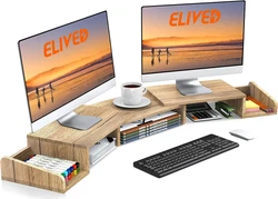 Dual Monitor Stand Riser with Two Swivel Drawers, Monitor Stand with Adjustable Length and Angle, Monitor Riser for...