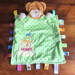 TAGGIES Peek A Boo Bear Lovey Security Blanket Green Polka Dots Honey Pot Bee.