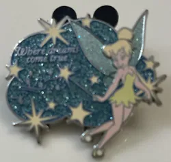 This pin features Tinker Bell with a blue-green-colored background. This is the third version of this pin. The pin...