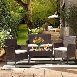 Lacoo 4 Pieces Patio Conversation Set Outdoor Furniture PE Rattan Wicker Chairs.