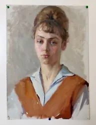 Daté 1962 au dos. Academy or School of Fine Arts of Ukraine. Dated 1962 on the back. portrait of a young woman....