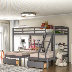 This bunk bed features three beds in one, truly a space-saver. The top bed is equipped with full-length guardrail,...
