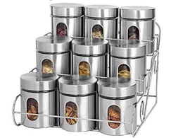Our 10 Piece Stainless Steel Design Kitchen Counter Storage Rack Canister Set spices up and organizes your kitchen...