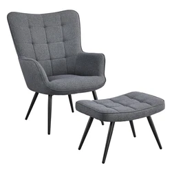 【Modern and Elegant】The lounge chair and ottoman both feature biscuit tufting and are supported by tapered metal...