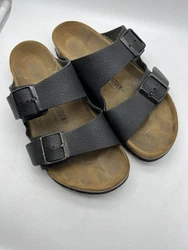 Birkenstock Womens/Mens Arizona Black Leather Slide Sandals Sz 39 W8 M6.