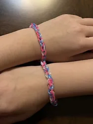Cotton Candy Friendship Bracelet Rainbow Loom rubber band Pink & Blue x 2.