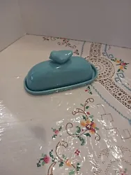 World Market Butter Dish Aqua Turquoise Ceramic With A Bird Handle Beautiful. Such a cute little bird on top