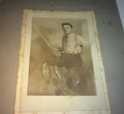 NH Cabinet Photo! Wonderful Portrait of Fisherman with His Catch Displayed! Scantic Antique.