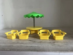 Light markings on chairs due from storage. Yellow & Green Table.
