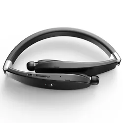 Neckband Wireless HiFi Sound Headset w Retractable Earbuds Headphones Earphones Hands-free Mic [Folding] [Black]....