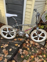 Redline RL 20B Freestyle Bike From 1987. All chrome and clean with new Panaracer white street tires.Skyway Tuffwheel...