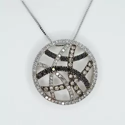 1.00 ctw of black, champagne and clear natural diamonds. 14K White Gold Pendant. Hidden bail.