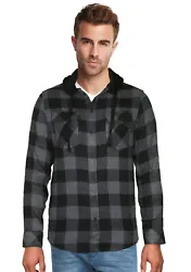 CASUAL STYLE: Button Front Hoodie Flannel with 2 chest pockets. Looks great by itself or layer it with a t-shirt or...