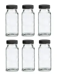 Nakpunar 6 pcs 4 oz French Square Glass Spice Jars with Shakers - Black lids and shaker insert. · W 1.7