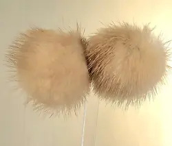 This is a Fluffy, Puffy Pair of Light Tan Beige Puffball Genuine Mink Fur Earrings from the 1950s!