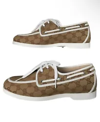 New Gucci Mens/Women’s Monogram GG Canvas Boat Shoes Beige Color Sz 7.5. Shipped with USPS Priority Mail.