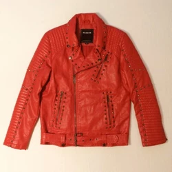 Men’s Red Biker Leather Jacket With Studs Size SmallCondition is brand new never wornNot real leatherWill ship same...