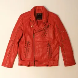 Men’s Red Biker Leather Jacket With Studs Size SmallCondition is brand new never wornNot real leatherWill ship same...