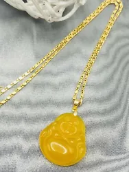 Jade Jewelry Smiling Buddha Pendant Charm With 18K Gold Plated Chain Necklace. Jade Jewelry Elephant Shape Charm...