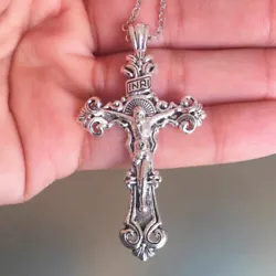 Pure 925 Sterling Silver 3D Christian Jesus Christ Cross Catholic Crucifix Necklace (Pendant + Chain). Necklace...