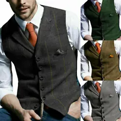 Tweed Lapel Vest Waistcoat Outwear Coats Jacket Formal Herringbone Retro Casual. Color:army green,blue,dark grey,light...