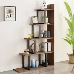 【L-Shaped Design】The unique L-shape design makes this bookshelf a piece of art. 5-tier storage space satisfies...
