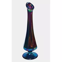 FENTON Iridescent Purple Amethyst Carnival Swung Glass Bud Vase 8.5