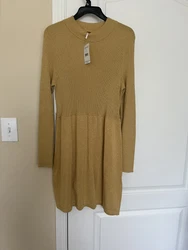 NWT Free People French Girl Mini Dress Gold Long Sleeve Belt Size L Large. Dress is new with tags but missing the...