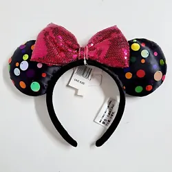 Disney Parks Exclusive Sequin Polka Dot Pink Bow Minnie Mouse Ears Headband New With Tags In Excellent Condition.