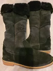 Ugg Black Tall Boots Faux Fur Trim Size 7.5. Boots in really good condition.  Pull on style. Black , round toe, block...