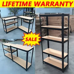 Can create fully adjustable 4/5 tier shelving or a workbench style layout. With solid MDF selves can hold a load...