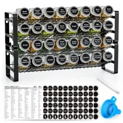 JONYJ Spice Rack Organizer with 32 Empty Square Spice Jars, 396 Spice Labels, Chalk Marker and Funnel Complete Set for...