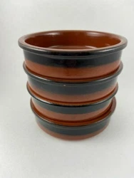 Cermer: Creme Brulee/Custard Bowls - Brown w/ Black Trim. One has a minor chip. Dishwasher, Microwave, Freezer, Oven...