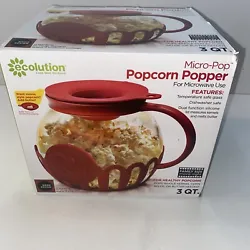 Micro-Pop Popcorn Popper Ecolution Microwave Borosilicate Glass 3 QT Family Size. P7