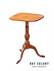 18TH CENTURY ANTIQUE QUEEN ANNE CHERRY CANDLESTAND WITH SNAKE LEGS & OVOLO TOP. The column is well executed with a...