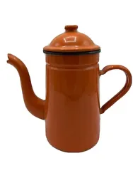 Vintage Enamel Teapot Orange 70s Retro Tea. Condition is Used. Shipped with USPS Ground Advantage.