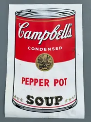 Art Artifact: Amazing ANDY WARHOL Original Campbells Pepper Pot Soup Screen  Test Print. Double signed; with initials...