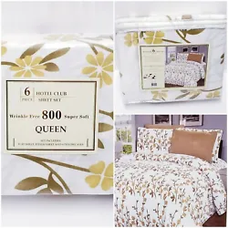 Hotel Club Beautiful Floral Bed Sheet Set QUEEN Super Soft Wrinkle Free Beige White Brown.  What you see is what you...