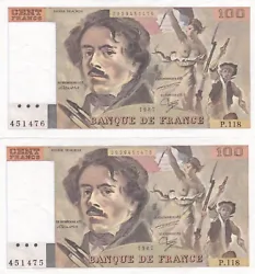 DELACROIX 1987. France suite de 2 billets 100 FRANCS.