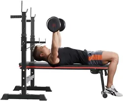 HEAVY-DUTY STRUCTURE & MORE SAFER: Weight bench with barbell rack set are made of powder-coated heavy-duty steel....