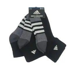 3 Pair of Adidas Athletic Cushioned Quarter Length Socks. Colors May Appear Differently on Computer Monitors Due to...