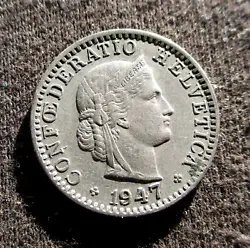 20 RAPPEN 1947. This coin was minted in 1947 in Bern, Switzerland. OLD COINS OF SWITZERLAND. Weight: 4.0 g.
