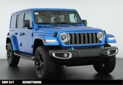 This ALL NEW 2024 Jeep Wrangler Sahara 4xe features the hydro blue pearl coat exterior and black mckinley trimmed power...