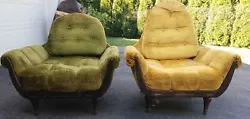 Mid Century Modern - lot of 2 Club Chair - Vintage Arm Lounge Unique Ornate.  In need of upholstery  Typical signs of...