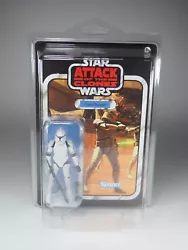 Superb example in mint conditions. Mint EU card, unpunched, clear and intact bubble. CLONE TROOPER. ATTACK OF THE...